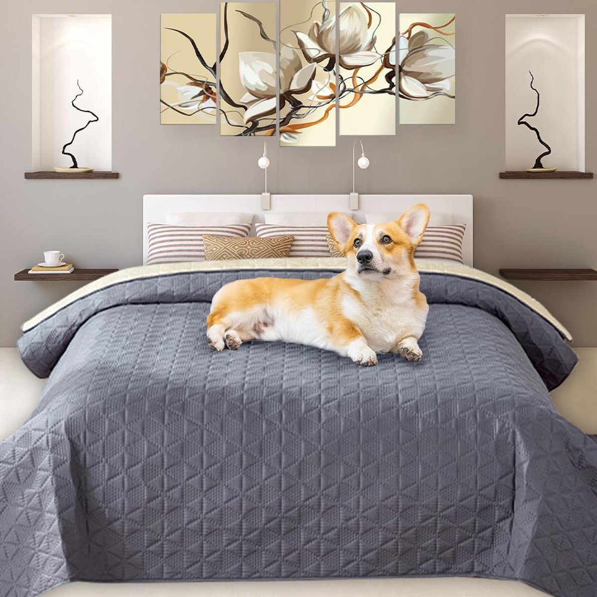 Bedsure Waterdichte hondendekens 127 x 152 cm, wasbaar voor grote honden en mensen, pluizige slaapbankbeschermer, grijs