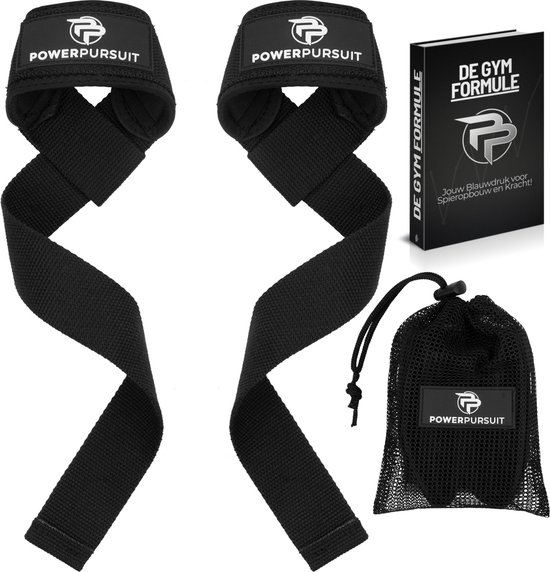 Foto: Powerpursuit lifting straps zwart lifting hooks wrist wraps vernieuwde padding antislip deadlift straps lifting grips