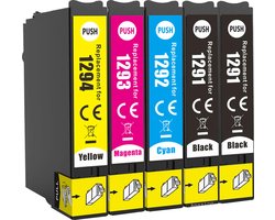 Inktkenners Inktcartridges Geschikt voor Epson T1295/T1291-1294 - Multipack van 5 stuks Geschikt voor printers Epson Stylus SX235W - SX420W - SX425W - WF-7515