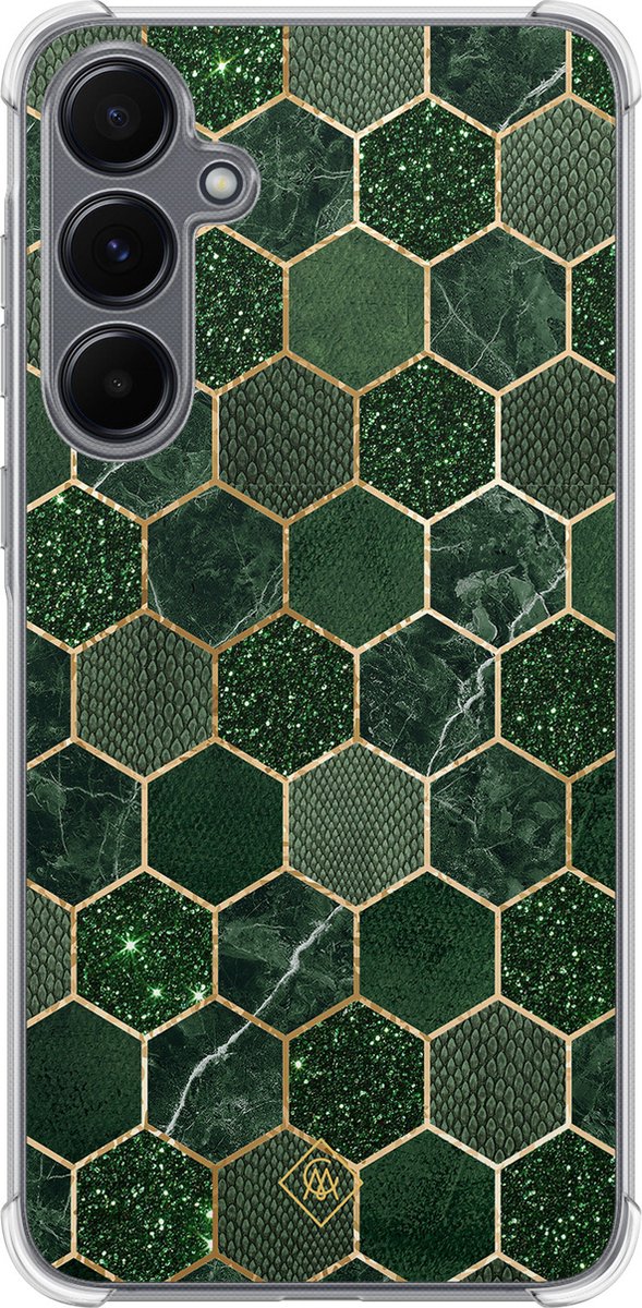 Casimoda® hoesje - Geschikt voor Samsung Galaxy A55 - Kubus Groen - Shockproof case - Extra sterk - TPU/polycarbonaat - Groen, Transparant
