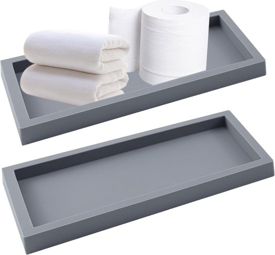 2 stuks badkamerdienblad, zwart, rechthoekig dienblad, siliconen dienblad, decoratie voor wastafel, badkuip, keukenspoelbak en toilet