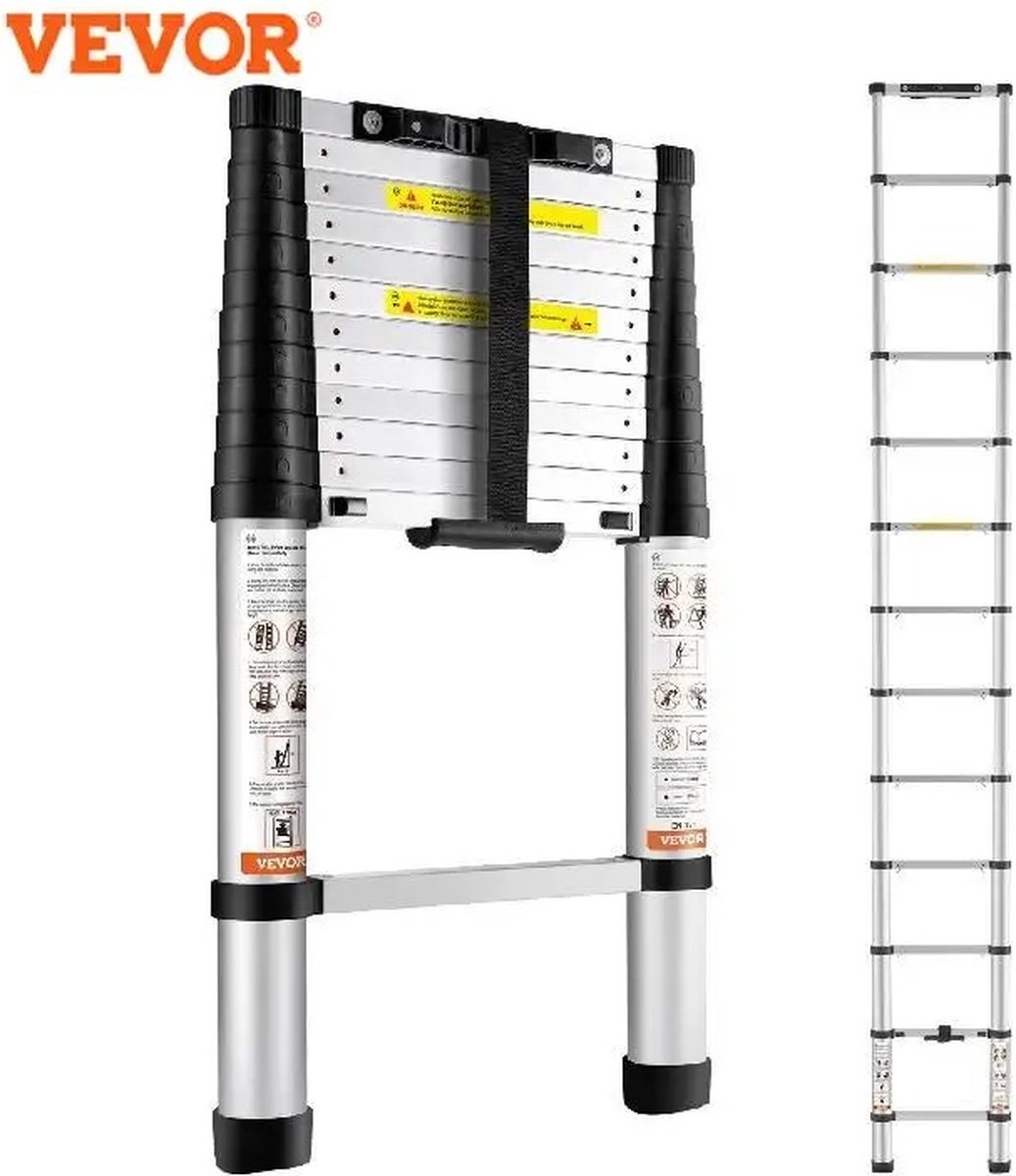 Telescopische ladder - telescoop ladder - trap - uitschuifbaar - 380 cm hoog - vouwladder - draagvermogen 170 kg - Professioneel