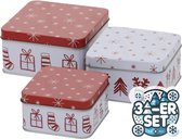 Set de 3 boîtes à biscuits en métal boîte à biscuits carrée renne de Noël rouge blanc trié H5-6 cm