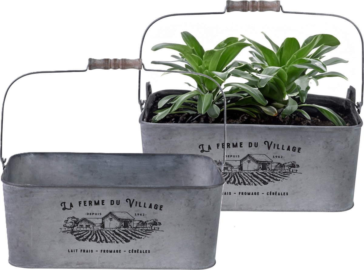 Goedkoopste Sunnydays Teil/plantenpot/bloempot - 2x - zink - zilver - L37 x D24 x H14 cm
