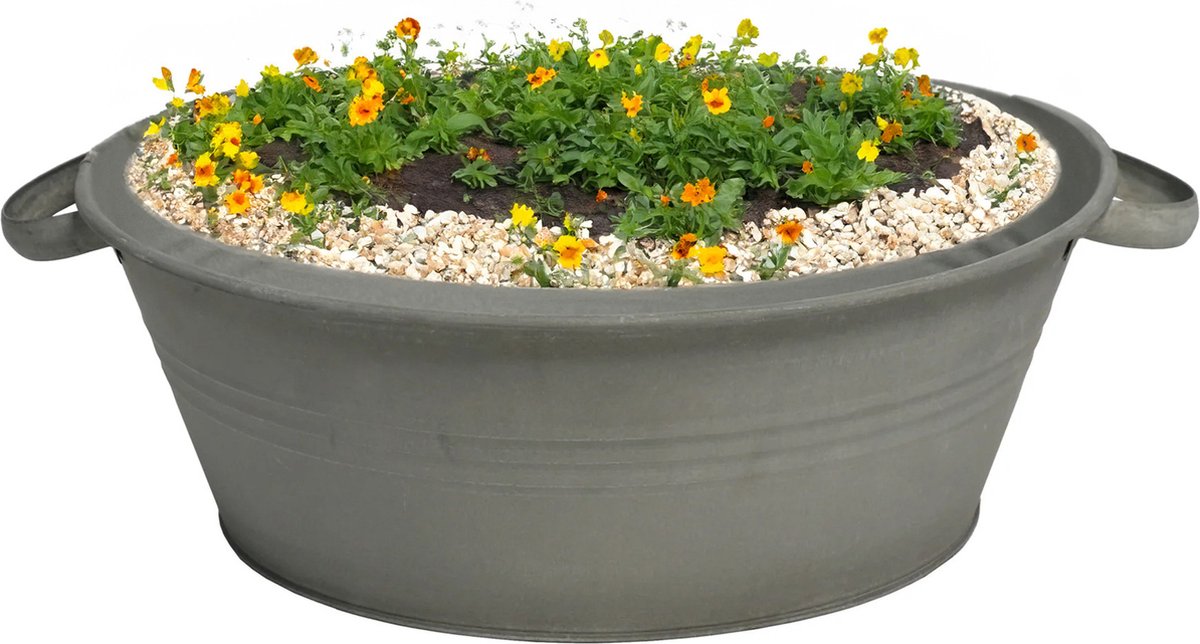 Goedkoopste Mega Collections Teil/plantenpot/bloempot Farmer - zink - donkergrijs - D30 X H14 cm