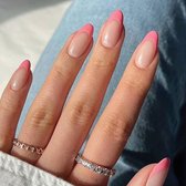 Nepnagels met Lijm - Nepnagels French Manicure Roze - Plaknagels Roze - Fench Tips - Press on Nails - 24 stuks - Amandelvormig - Almond - Zelfklevend - Nagellijm - Nepnagels