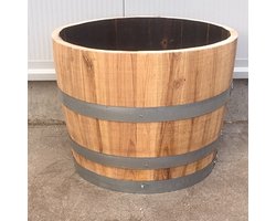 Half Kastanjehouten Portvat 55 liter, geolied met lijnolie - Half wijnvat - Bloembak - Bloempot - Vijver