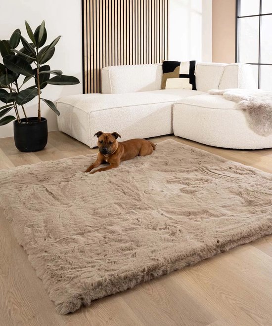 Fluffy vloerkleed vierkant - Comfy Deluxe taupe 160x160 cm