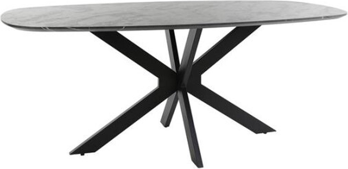 Meubelplaats Eettafel Marquina Deens ovaal melamine 180 cm - marmerlook - zwart Naturel