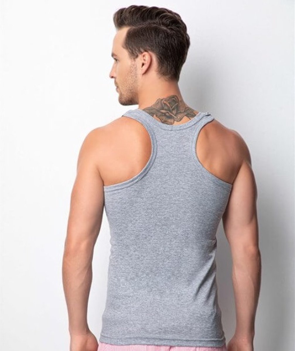 3 pack-Heren Halterhemd-Onderhemd Heren-100% Katoen Ribstof-Singlet Heren-Grijs-Maat L