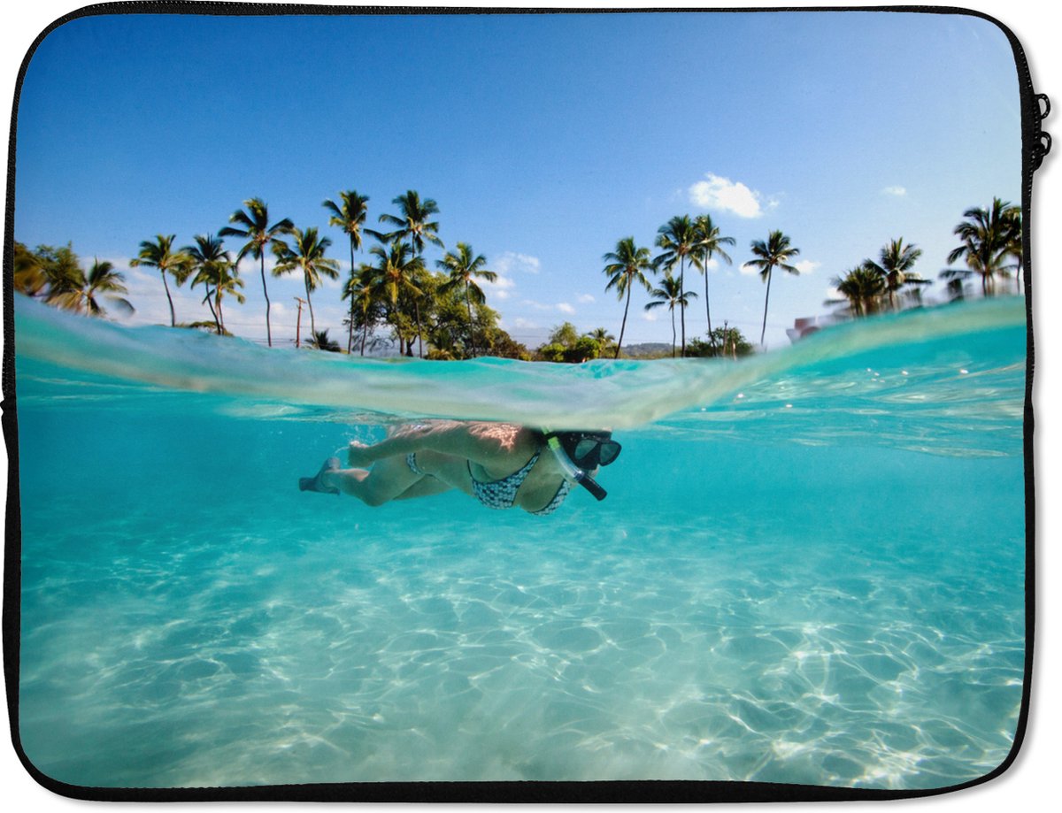 Laptophoes 17 inch - Zee - Snorkel - Hawaii - Laptop sleeve - Binnenmaat 41x28 cm - Zwarte achterkant