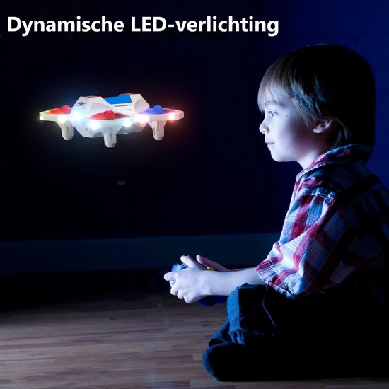 Huntex Mini-Drone Blauw met Verlichting voor Kinderen en Volwassenen - RC Voertuigen - Spraakbesturing Verlicht - 3D-flip - Kinder Drone - Kinderspeelgoed - Verjaardagscadeau - Inclusief 2 Accu's en Batterijen