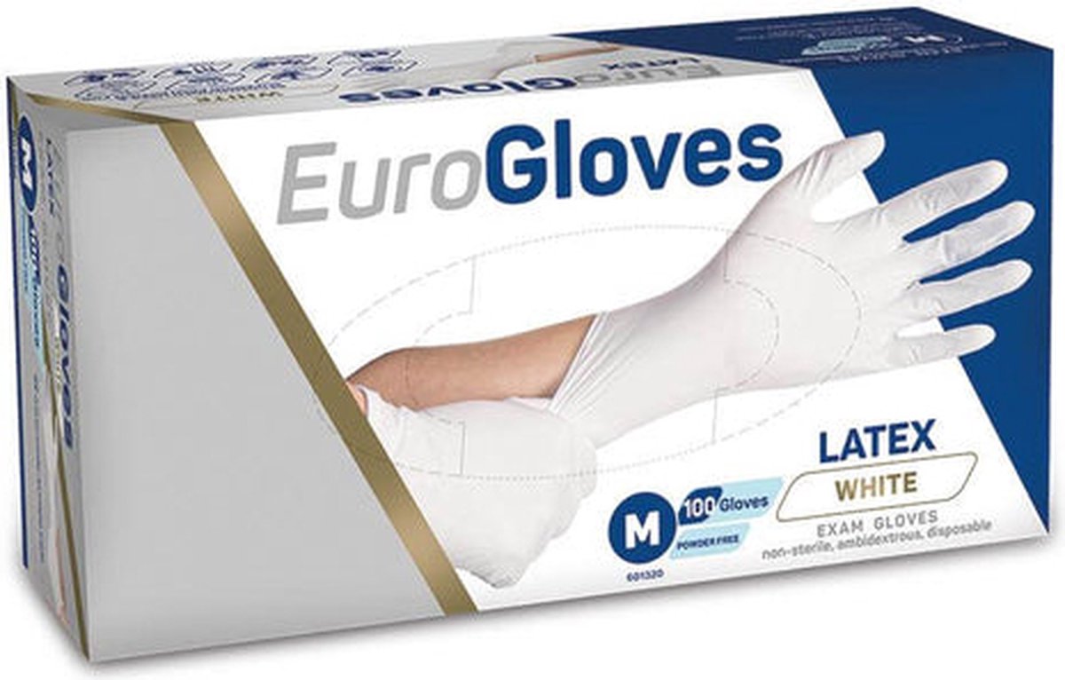 Goedkoopste Eurogloves latex handschoenen poedervrij wit -Medium- 7 x 100 stuks voordeelverpakking