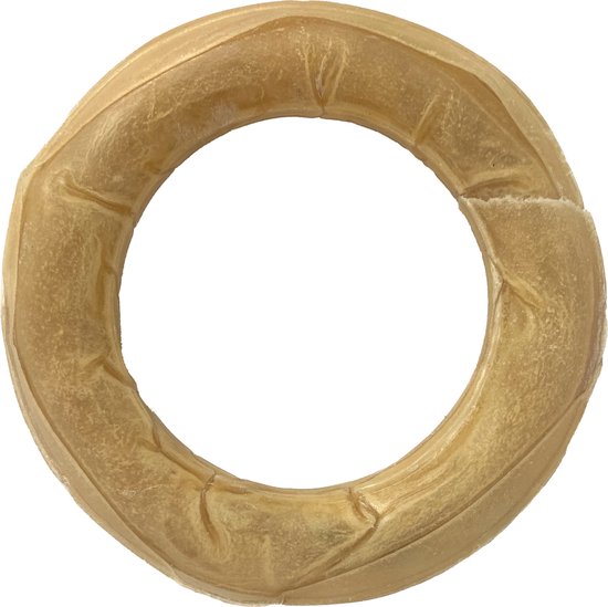 Gedroogde buffelhuid kauwring, beige, 15 cm.