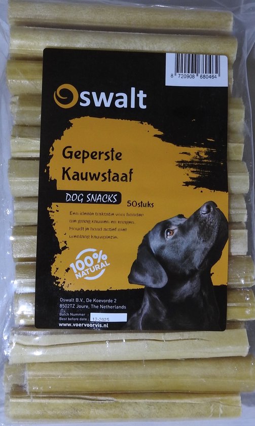 Oswalt Geperste Kauwstaaf - Runderhuid - Hondensnack - 50 Stuks - 15CM