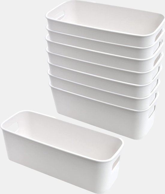 3 stuks opbergdozen kunststof, opbergmand met handgrepen, kunststof organizerdoos, witte rechthoekige keukenkast organizer voor keuken badkamer cosmetica