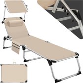 tectake® - ligstoel ligbed zonnebed - aluminium - beige - met kussen en zijvak