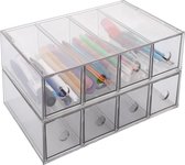 Set van 2 acryl pennenorganizer met 8 laden, doorzichtige bureauorganizer lade voor bureau, plastic organisator bureau - 27 x 17 x 14 cm