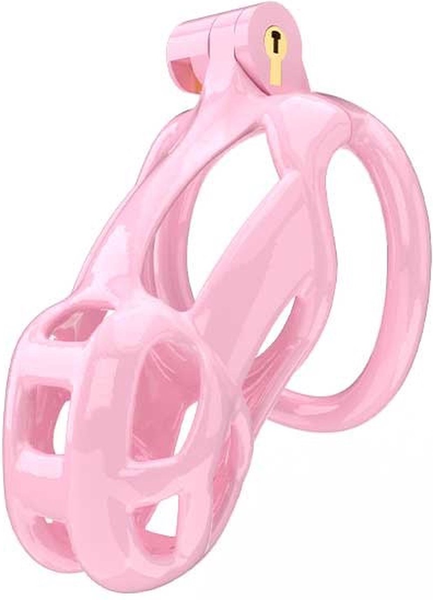 Peniskooi Roze - Cock cage - Chastity Cage - Kunststof Peniskooi - Kuisheidskooi voor Mannen - Peniskooi met 5 Maten Penisringen - Peniskooi Roze Maat S - Ø3.9 x 8.5 cm