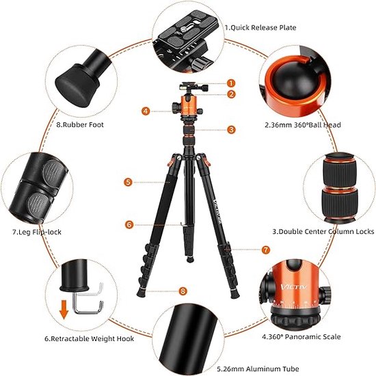 Arsoer Camerastatief, 152 cm statief met vloeistofkop voor Sony