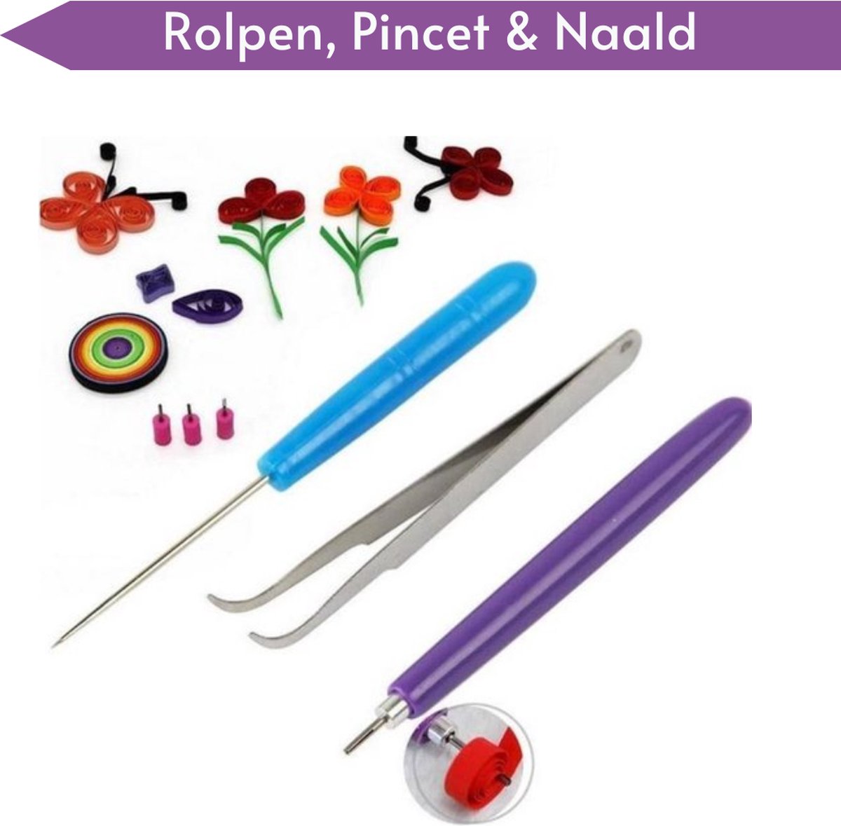 Quilling Set voor beginners in opbergbox - Filigraan papier, Bord met kurk + Spelden + Rolpen + Pincet - Gereedsschap voor filigraan papierkunst — afbeelding 2
