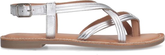 Sacha - Dames - Zilveren leren sandalen met bandjes - Maat 36