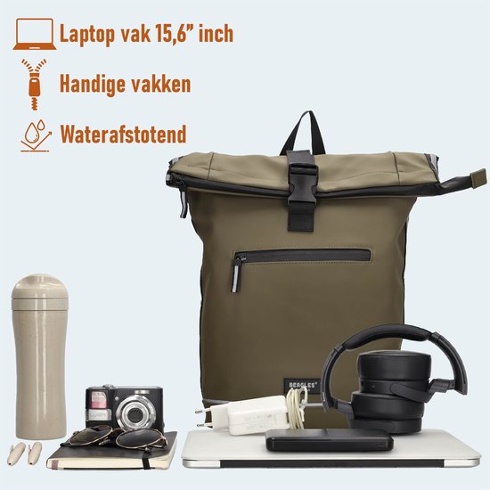 Beagles Originals Bicycle Originals Fietstas Rugzak 15,6 inch Laptop Vak Waterproof Weersbestendig - Olijfgroen van Beagles — afbeelding 4