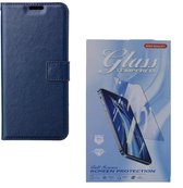 Bookcase Hoesje Geschikt voor: Samsung Galaxy A32 4G - Donkerblauw - portemonnee hoesje met 2 stuk Glas Screen protector