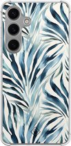 Casimoda® hoesje - Geschikt voor Samsung Galaxy S24 - Japandi Waves - Shockproof case - Extra sterk - TPU/polycarbonaat - Blauw, Transparant