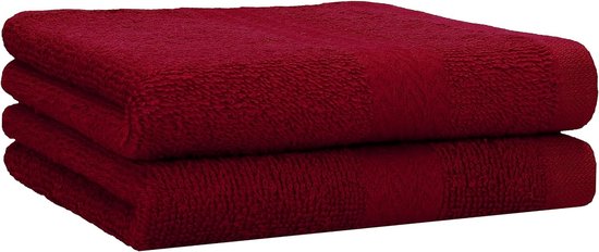 Bastix - 2 stuks strandhanddoeken, douchehanddoeken, set van 70 x 140 cm, douchehanddoek, strandhanddoek, handdoek, premium 100% katoen, kleur donkerrood