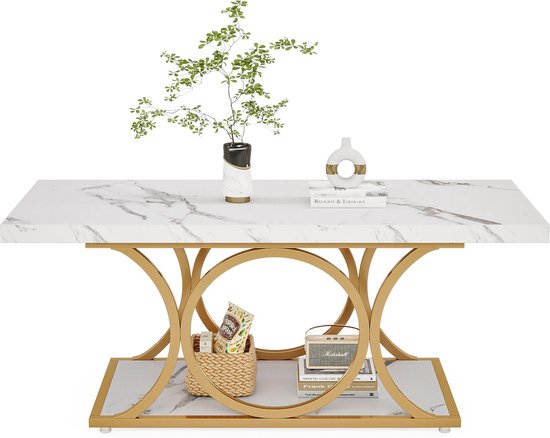 SureDeal® - Table basse - Salon - Luxe - Or - Marbre - 120x50x48 cm - Table d'appoint - Design - Table console