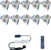 LED Veranda Spot Complete Set - Velvalux - 10 Stuks - 3W - Warm Wit 3000K - Dimbaar - Waterdicht IP65 - Inbouw - Rond - Mat Zilver - Aluminium - 12V