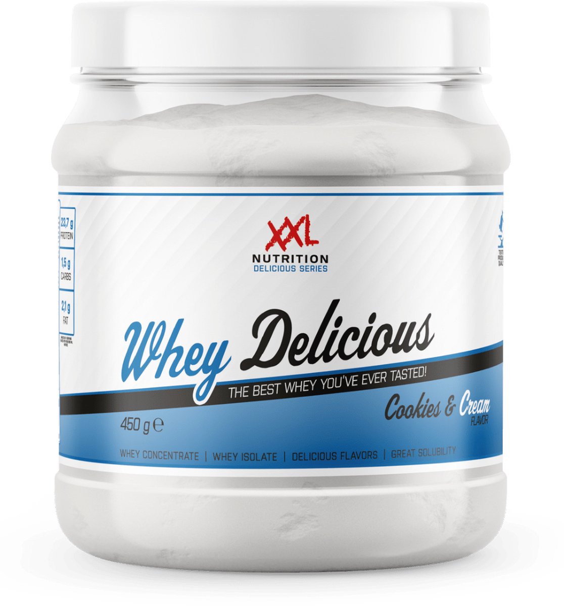 Goedkoopste XXL Nutrition - Whey Delicious - 80 Eiwit - Cookies & Cream - Wei Eiwitpoeder met BCAA & Glutamine, Proteine Poeder, Eiwit shake, Whey Protein - Diverse Smaken - 450 gram (15 shakes