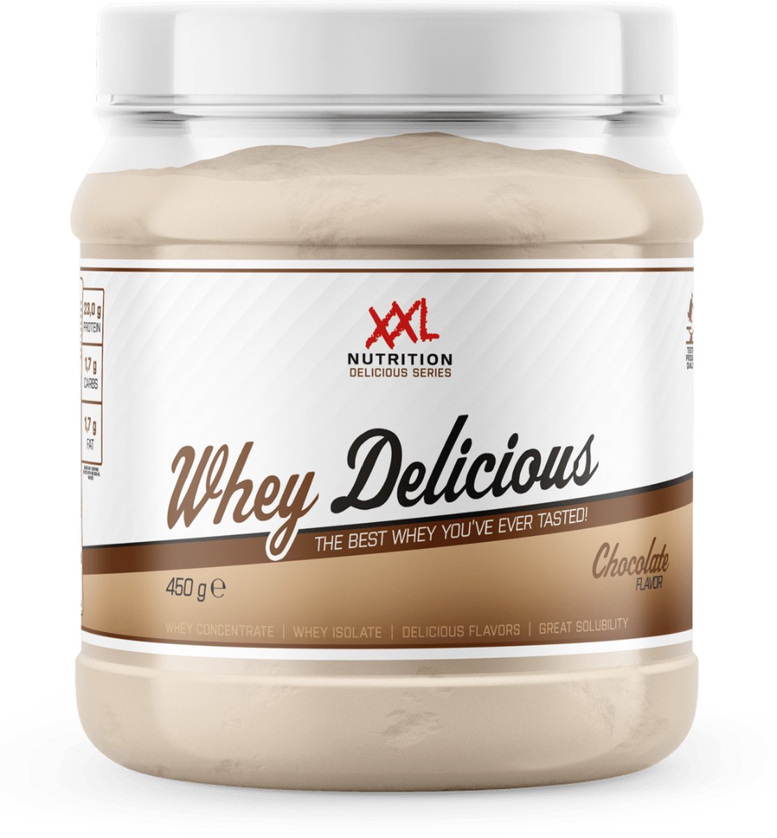 Goedkoopste XXL Nutrition - Whey Delicious - 80 Eiwit - Chocolade - Wei Eiwitpoeder met BCAA & Glutamine, Proteine Poeder, Eiwit shake, Whey Protein - Diverse Smaken - 450 gram (15 shakes