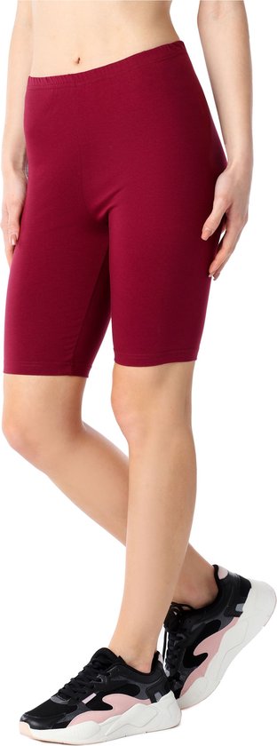 Bellivalini BLV-BLV50-185-LE Dames Leggings - Sport - Vrijetijdsbroek - Kort - Katoen - Sporbroek - Yogabroek - Wijnrood - M