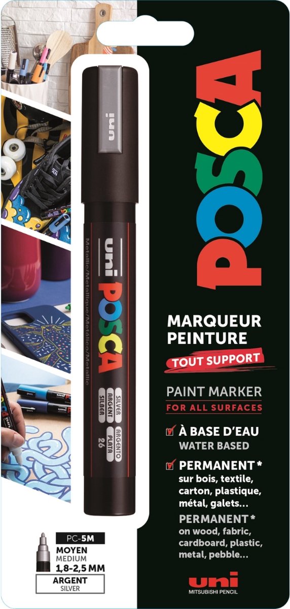 Uni Posca Uni Posca Verfmarker 5M Zilver Blister