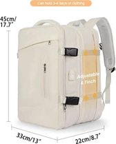 LaVida® Reis Rugzak - 40L - Beige - Met USB-Poort - Waterdicht - Tas - Modern - Laptop - Weekendtas - Handbagage - Backpack