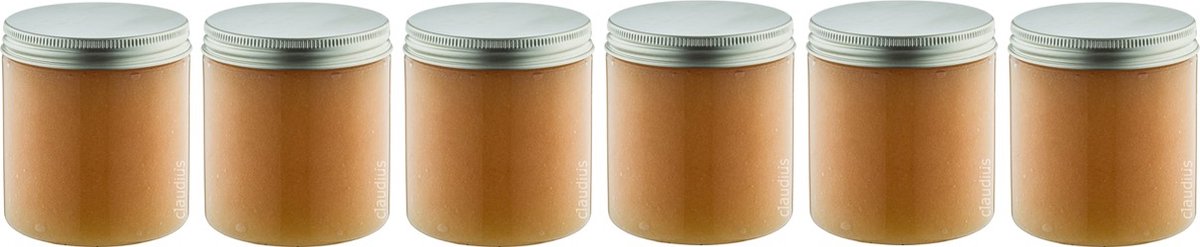 Goedkoopste Luxe Verzorgende Bodyscrub-Gel Honey 400 gram - Pot met aluminium dop - Set van 6 stuks - Hydraterende Lichaamsscrub
