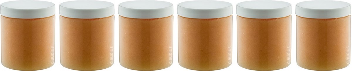 Goedkoopste Luxe Verzorgende Bodyscrub-Gel Honey 400 gram - Pot met witte dop - set van 6 stuks - Hydraterende Lichaamsscrub