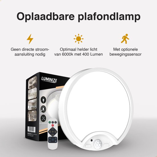 Homelist Plafondlampen met Bewegingssensor, 8 Inch 500LM LED Plafondlamp met Afstandsbediening, 8000mAh Oplaadbare Dimbare Sensor Lichten Binnen voor Badkamer, Gang, Trap, Garage, Kelder, 2 Pak