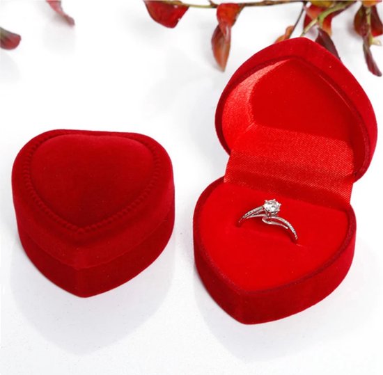 Hartvormig sieradendoos - Velvet Ringdoos Sieraden Gift Box - Valentijnsdag - Aanzoek - Liefde - Trouwring houder - Huwelijk - Ring Case - Rood - Merkloos