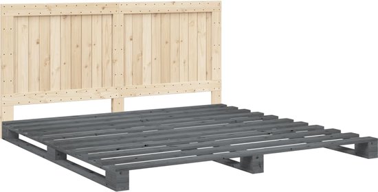 vidaXL-Bedframe-met-hoofdbord-massief-grenenhout-grijs-200x200-cm