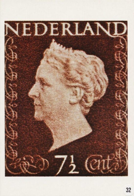 Carte postale avec image du timbre-poste de la reine Wilhelmina bol