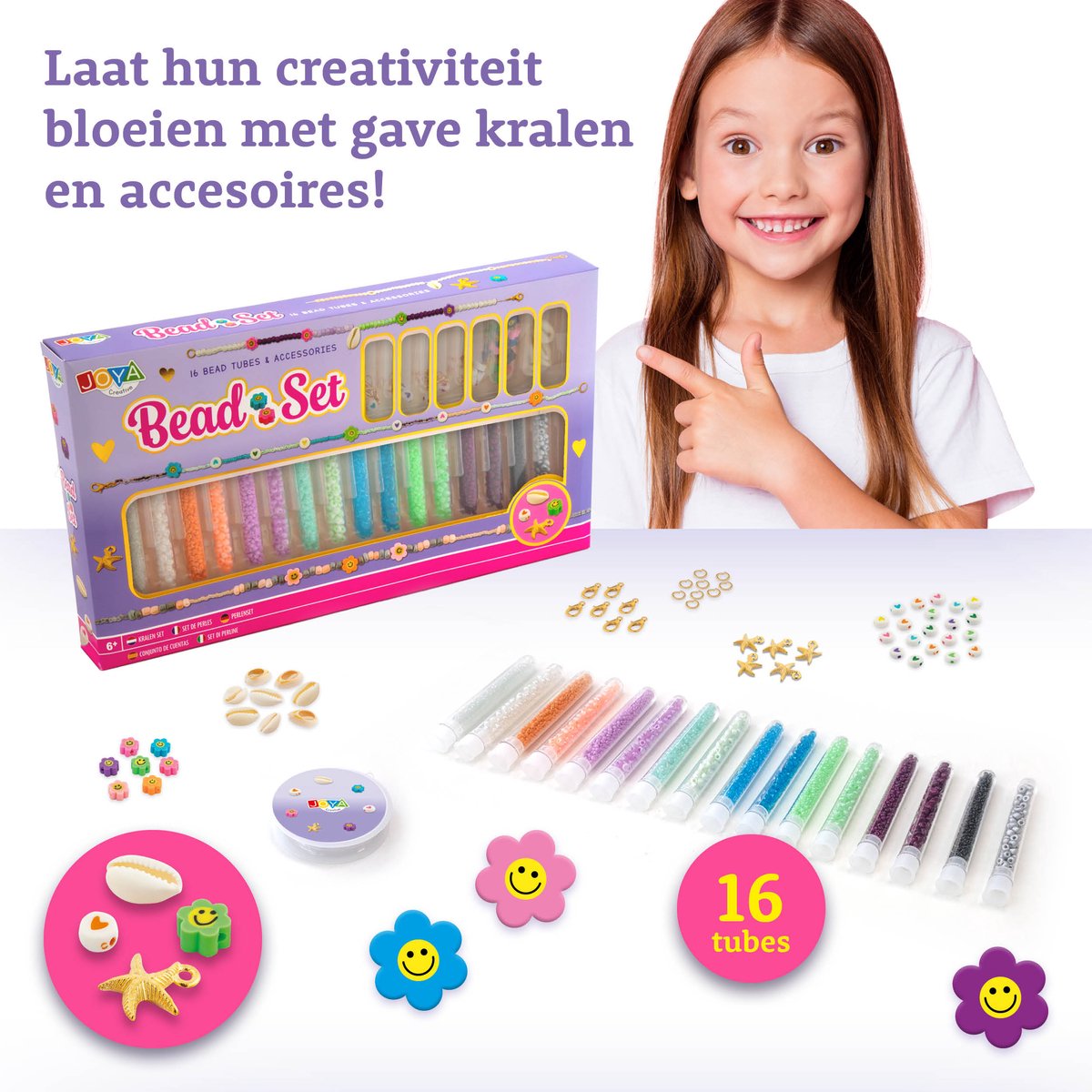 Kralen Set - Sieraden Maken Starterspakket - 16 Verschillende Kralen & Accessoires - Foam Bloemen & Bedels Inbegrepen - Ideaal voor Armbanden en Kettingen - Creatief Speelgoed voor Meisjes vanaf 6 jaar - Joya Creative — afbeelding 8