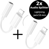2x Audio Splitter - Lightning naar 3.5 mm Jack - Hoogwaardige Audio Jack Splitter - Compatibel met iPhone en iPad - Wit - WiseQ