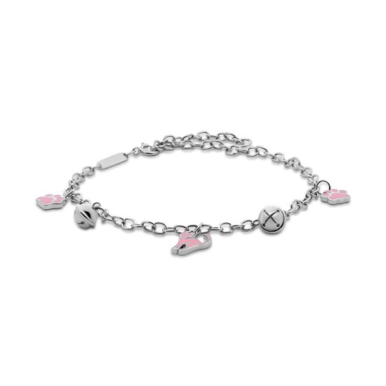 Silventi 9LA-20007 Bracelet à breloques en argent - Cloches - Chaton - Empreinte de patte - Rose - 16+2+3 cm - Rhodium - Argent