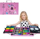 Tekenset-Art Tekendoos-Tekenkoffer Set -Kleurkoffer voor kinderen-knutselpakketten-schilderskoffer-200-Delige Tekenpakketten/ Schilderset -ROZE Meisje-Aquarel-Verf,Krijt,Stiften,Waskrijt,Oliepastels,Kleurpotloden en Toebeho