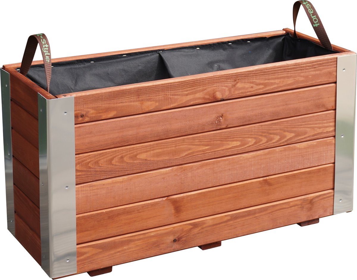 Plantenbak voor buiten met Worteldoek en Aluminium Hoekstrips - Bruin Gebeitst EU Grenenhout Kweekbak - Moestuinbak - 80 x 43.5 cm