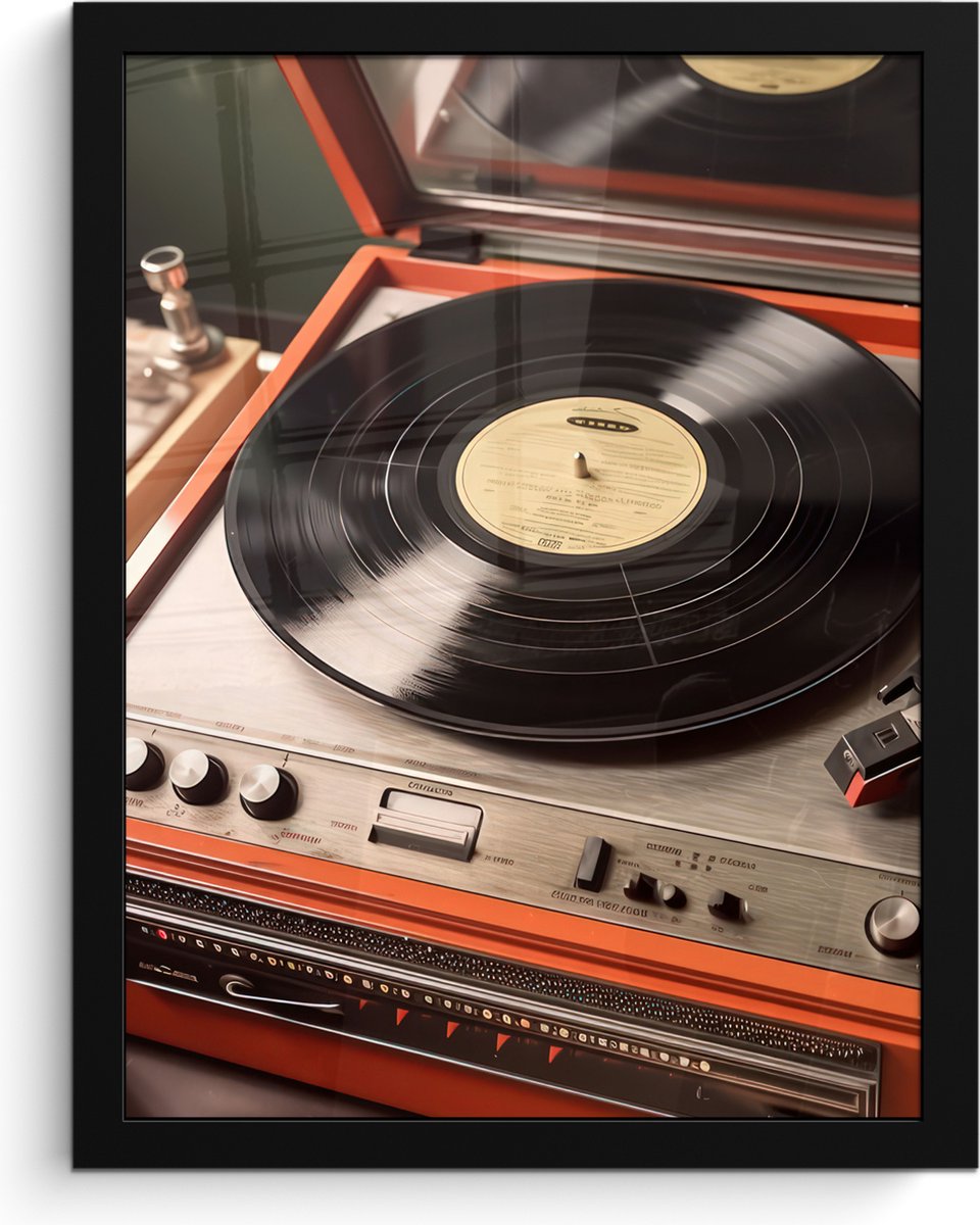 FrameYourWall Poster in lijst - Fotolijst 30x40 cm - Posters - Vintage - Platenspeler - Plaat - Muziek - Posterlijst zwart - Decoratie - Wanddecoratie woonkamer - Muurdecoratie slaapkamer