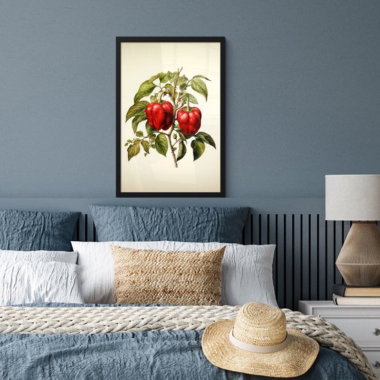 Cadre photo avec affiche - Cadre pour affiche 40x60 cm - Posters - Vintage - Plantes - Poivrons - Wit - Rouge - Nature - Décoration photo sous cadre - Décoration murale salon - Décoration murale chambre